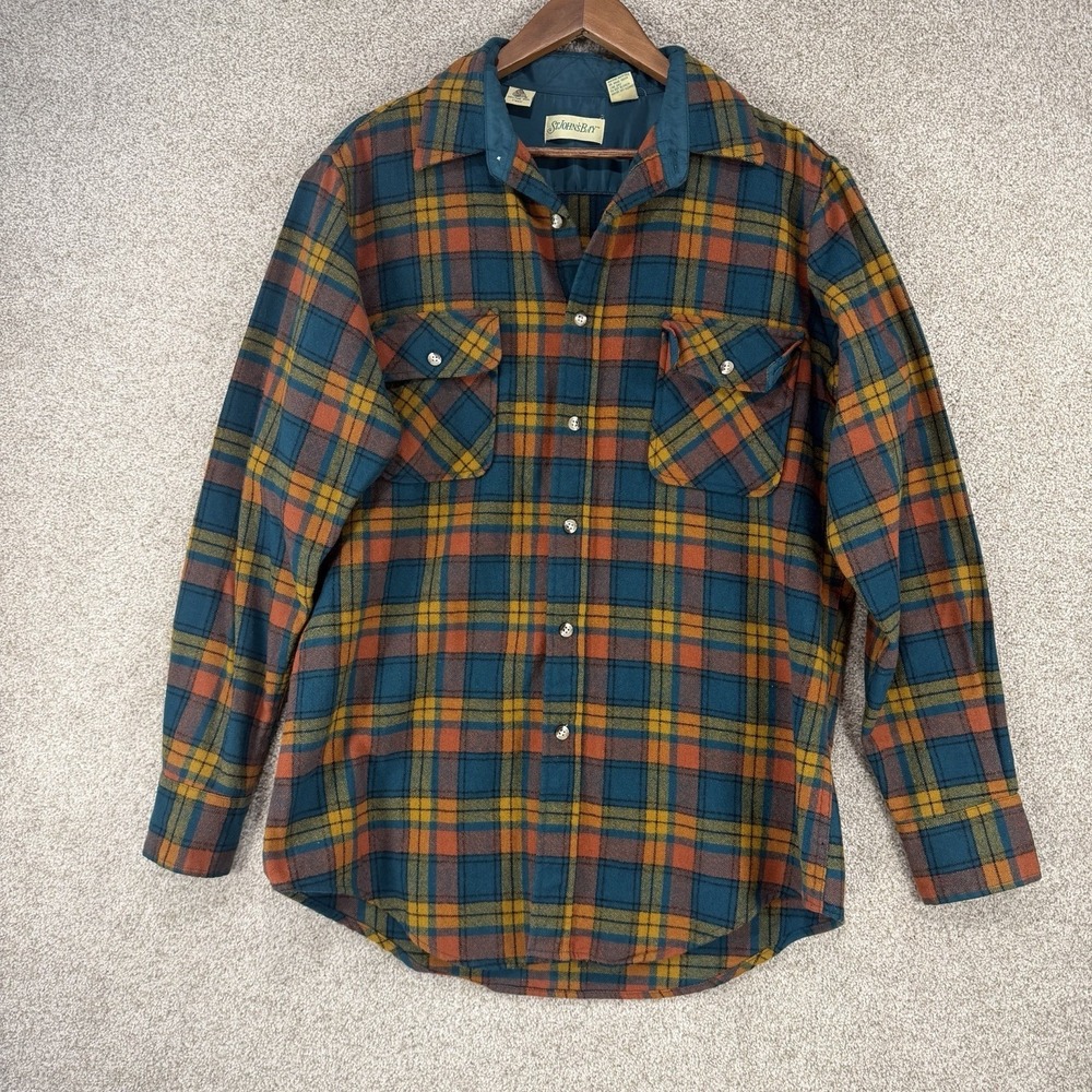 St John's Bay VTG Wool Heavy Shirt Plaid Mens LT‎ *Flaws* Rustic Grunge Comfort
